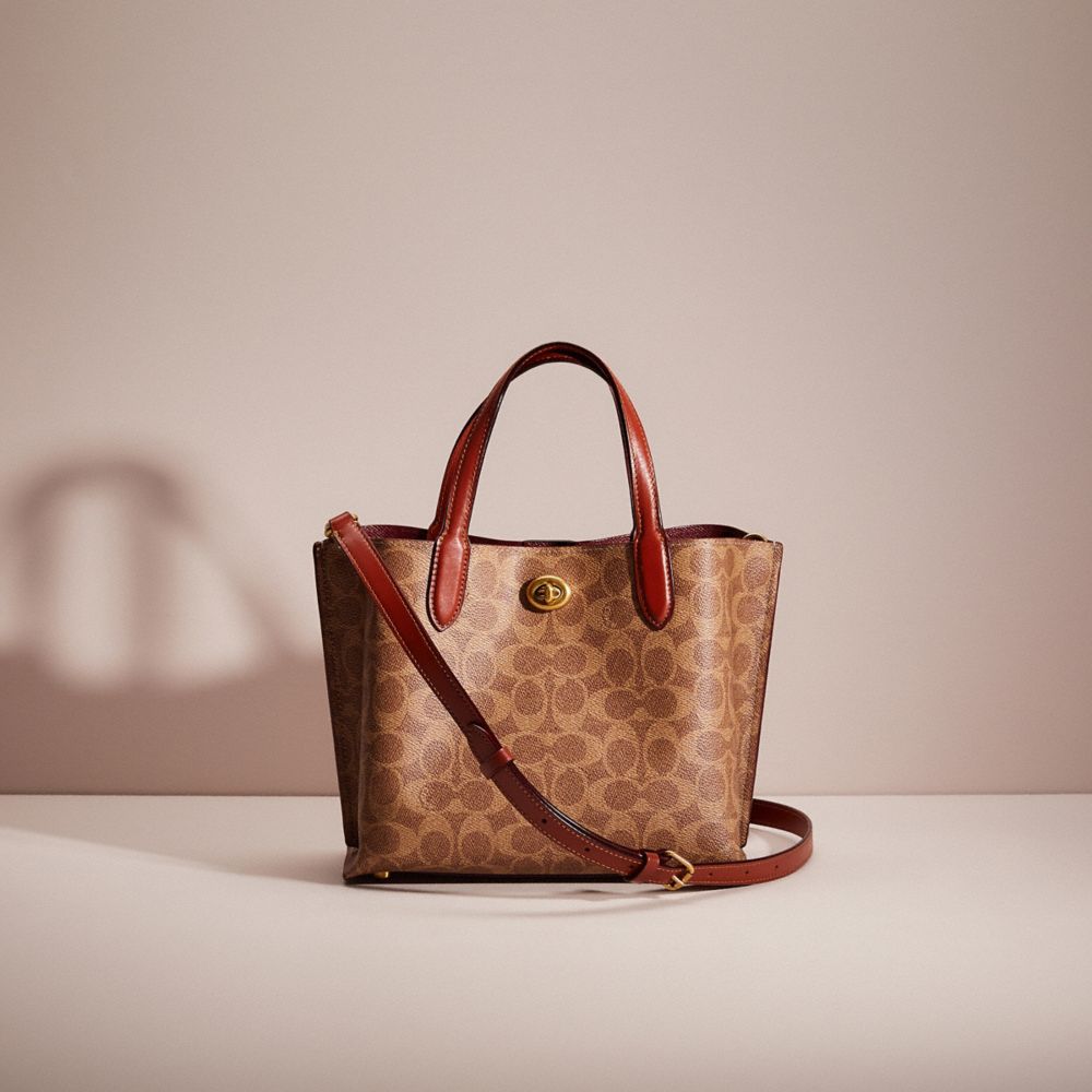COACH®,RESTORED WILLOW TOTE 24 IN SIGNATURE CANVAS,Signature Coated Canvas/Leather,Medium,Brass/Tan/Rust,Front View