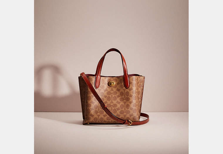 COACH®,RESTORED WILLOW TOTE 24 IN SIGNATURE CANVAS,Signature Coated Canvas/Leather,Medium,Brass/Tan/Rust,Front View