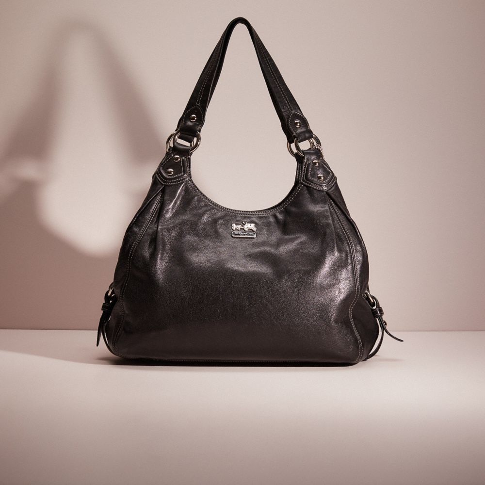 Coach Maggie Gathered popular Signature Leather Hobo Shoulder Bag (18886) Black Purple