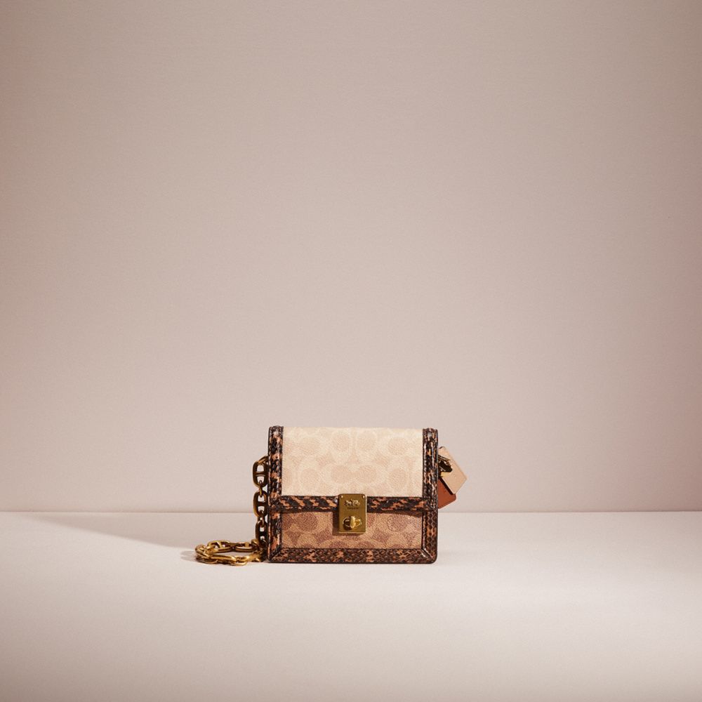 COACH®,UPCRAFTED BELT BAG IN BLOCKED SIGNATURE CANVAS WITH SNAKESKIN,Brass/Tan Sand,Front View