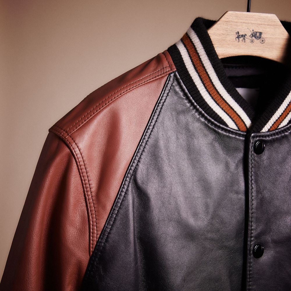 Coach leather varsity jacket sale