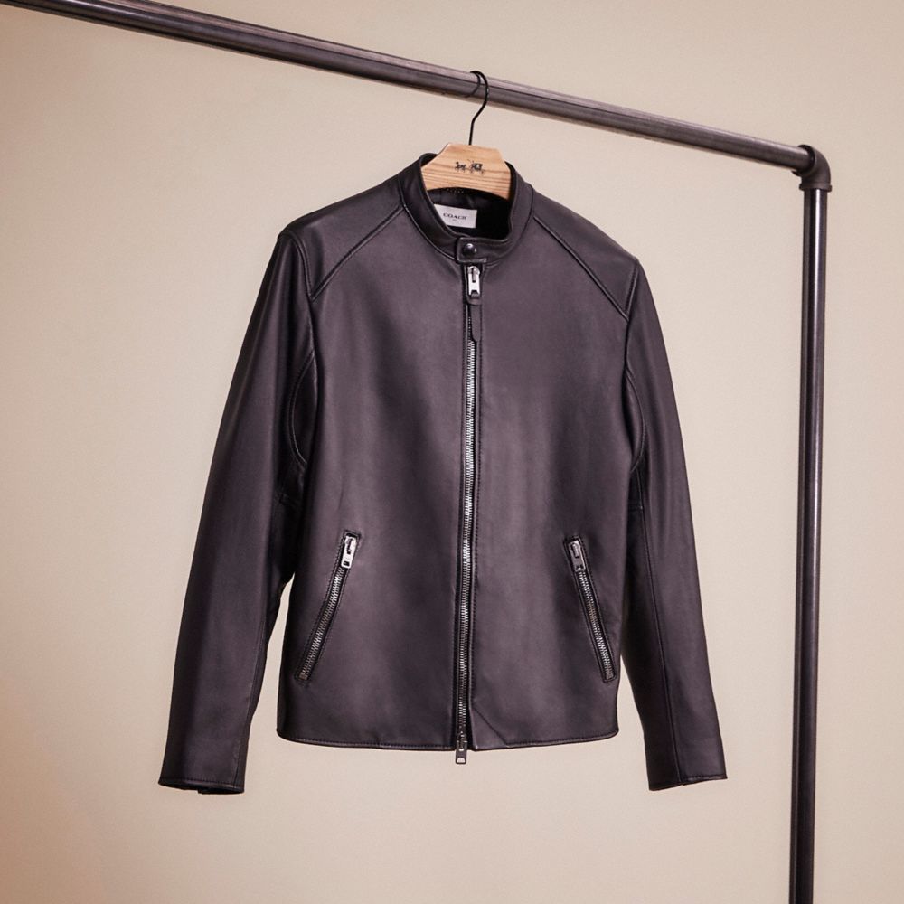 COACH®,RESTORED LEATHER RACER JACKET,Leather,Black,Front View