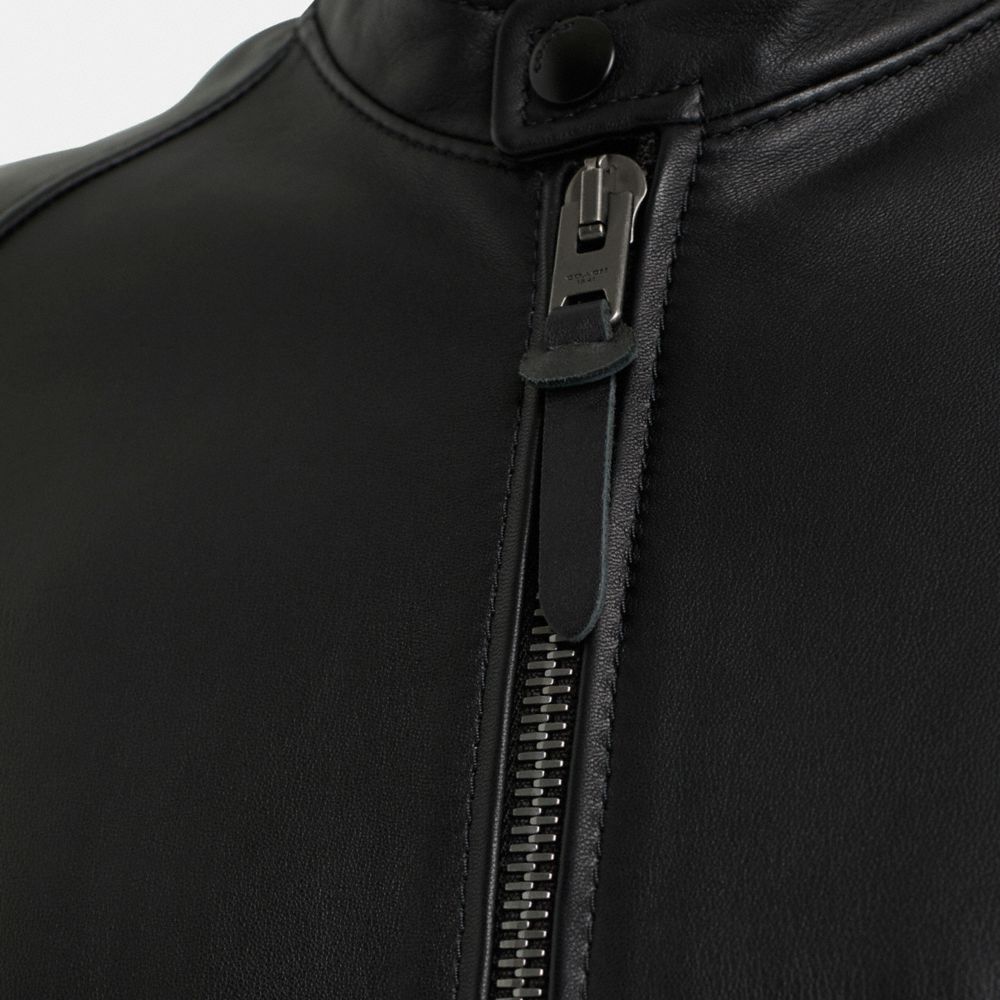 COACH®,Restored Leather Racer Jacket,Polyester,Leather,Leather,Zipper,Casual,Black,Scale View