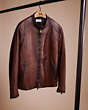 COACH®,RESTORED LEATHER RACER JACKET,Leather,Dark Saddle,Front View