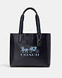 COACH®,DERBY TOTE BAG WITH HORSE AND CARRIAGE,Refined Pebble Leather,Large,Silver/Midnight Navy Multi,Front View