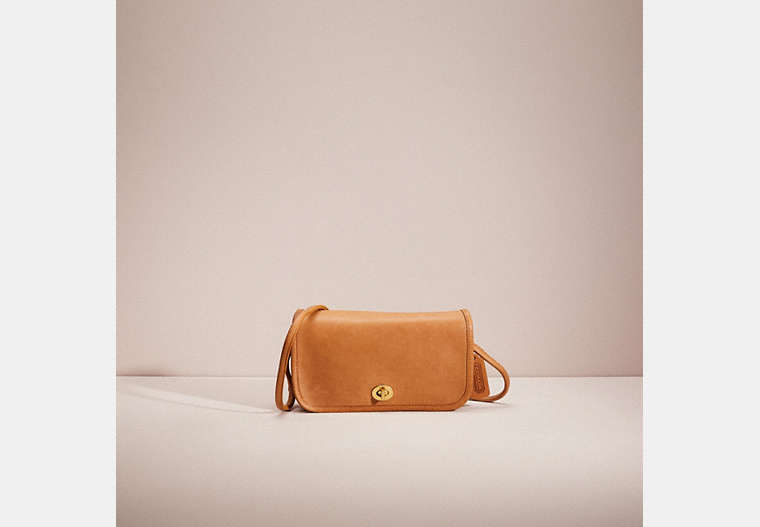 COACH®,VINTAGE DINKY BAG,Glovetanned Leather,Mini,Brass/Tan,Front View