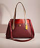 COACH®,RESTORED LORA CARRYALL IN COLOR BLOCK,Polished Pebble Leather,X-Large,Brass/Taupe Red Sand Multi,Front View