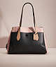 COACH®,RESTORED LORA CARRYALL IN COLOR BLOCK,Polished Pebble Leather,X-Large,Pewter/Pine Green Aurora Multi,Front View