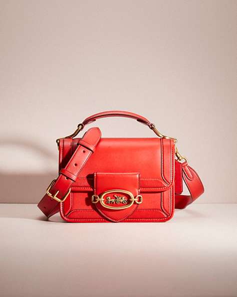 COACH®,RESTORED HERO SHOULDER BAG,Glovetanned Leather,Mini,Brass/Sport Red,Front View