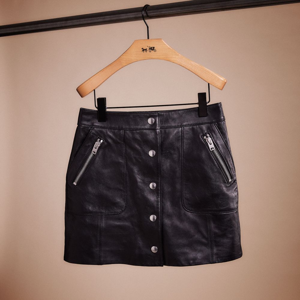 COACH®,RESTORED LEATHER MINI SKIRT,Leather,Black,Front View