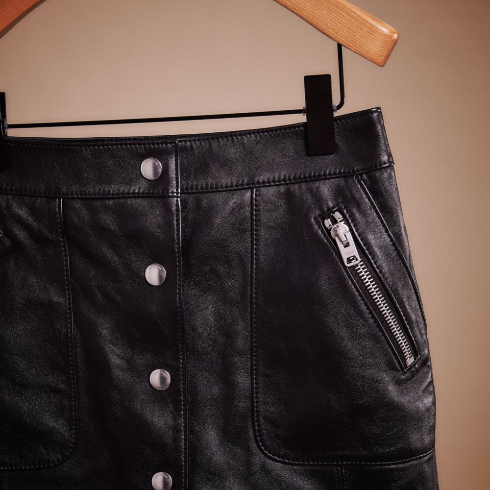 COACH®,RESTORED LEATHER MINI SKIRT,Leather,Black,Scale View