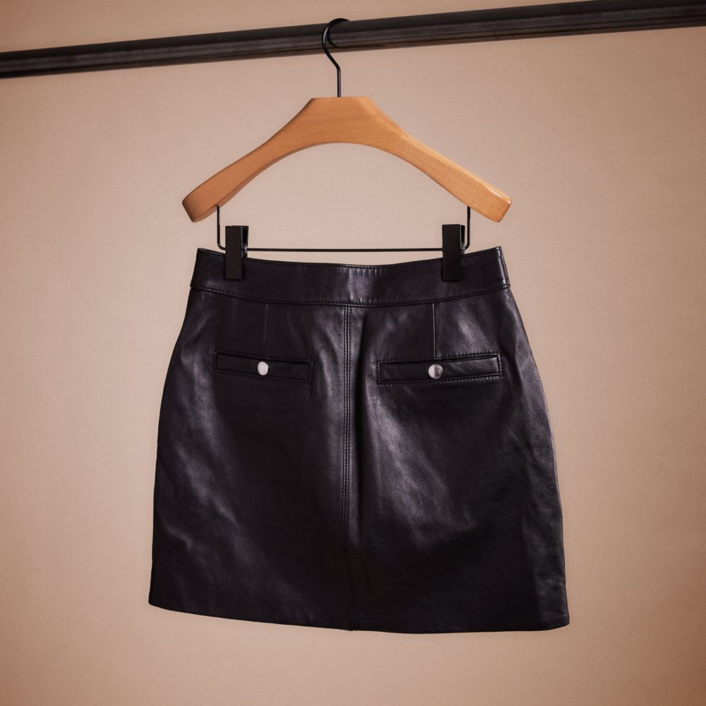 COACH®,RESTORED LEATHER MINI SKIRT,Leather,Black,Back View