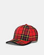 COACH®,TARTAN PLAID PRINT BASEBALL HAT,Wool/Polyester,Red/Black,Front View