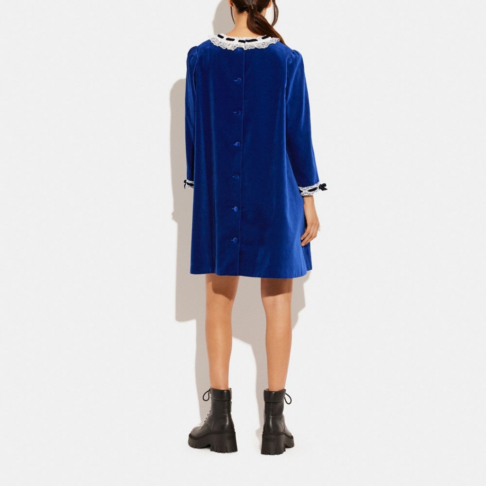 COACH®  Velvet Dress With Lace Trim