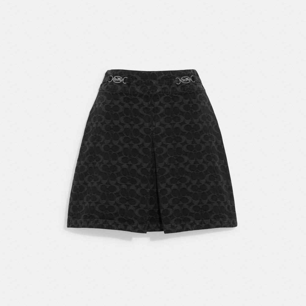 COACH®,SIGNATURE JACQUARD DENIM SKIRT,Black,Front View