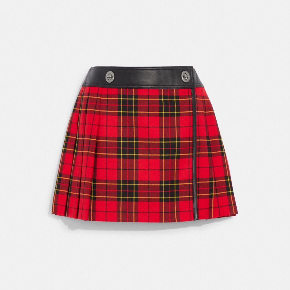 COACH®,KILT SKIRT,Wool/Polyester,Red Multi,Front View