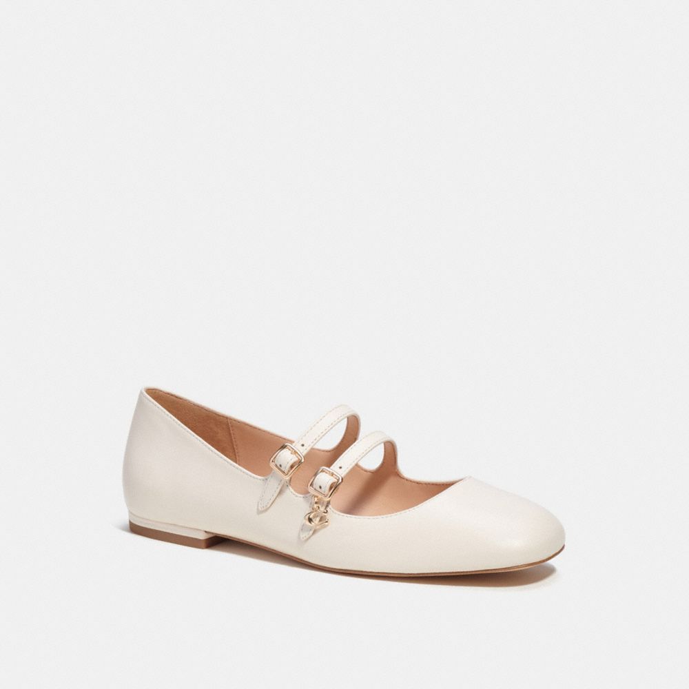 COACH®,Whitley Mary Jane,Lining Leather,Leather,Rubber,Ballet Flats,Logo,Metal,Traction,Gold Metal,Work,,Front View