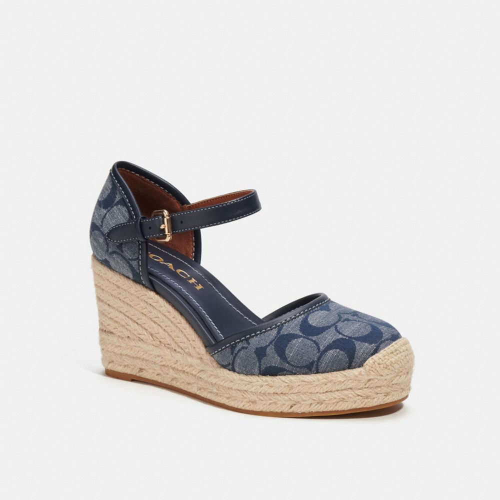 Louis Vuitton Blue/Brown Denim And Leather Wedge Slingback Sandals