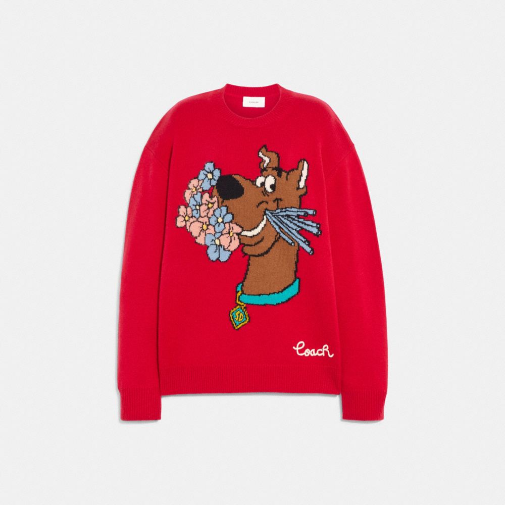 COACH®,COACH | SCOOBY-DOO! CREWNECK SWEATER,Wool/Cashmere,Red,Front View