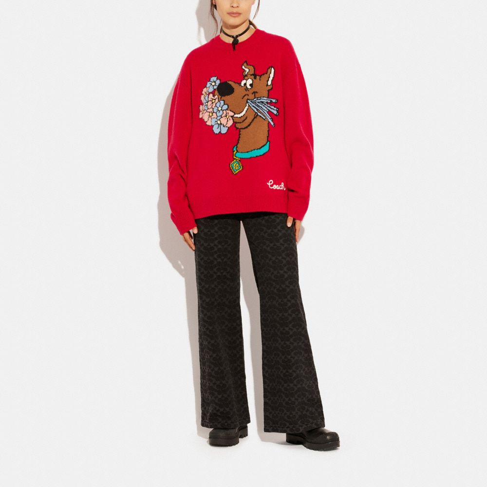 COACH®,COACH | SCOOBY-DOO! CREWNECK SWEATER,Wool/Cashmere,Red,Scale View