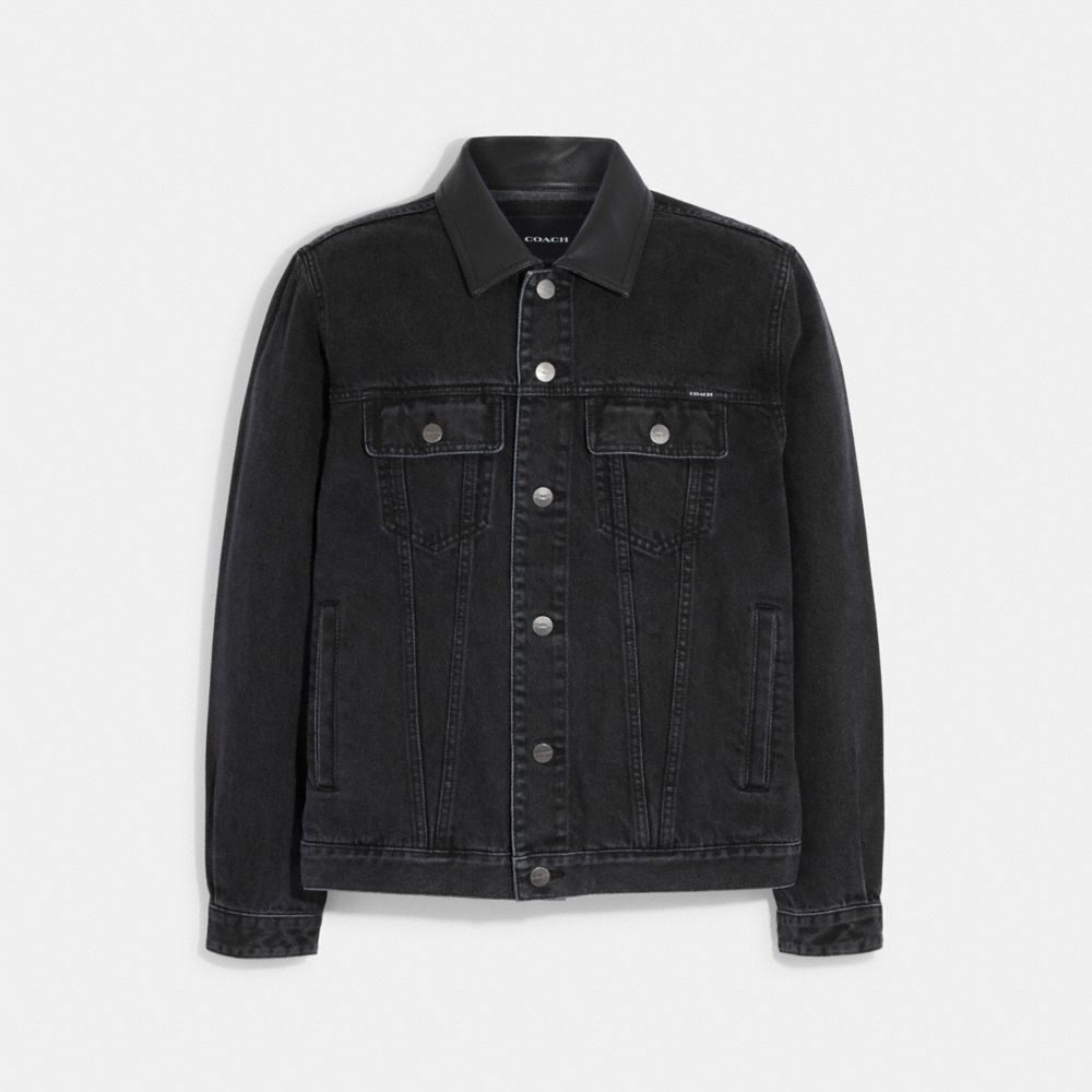 COACH®,SOLID DENIM JACKET,Black,Front View