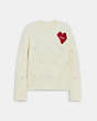 COACH®,HEART CREWNECK SWEATER,Ivory,Front View