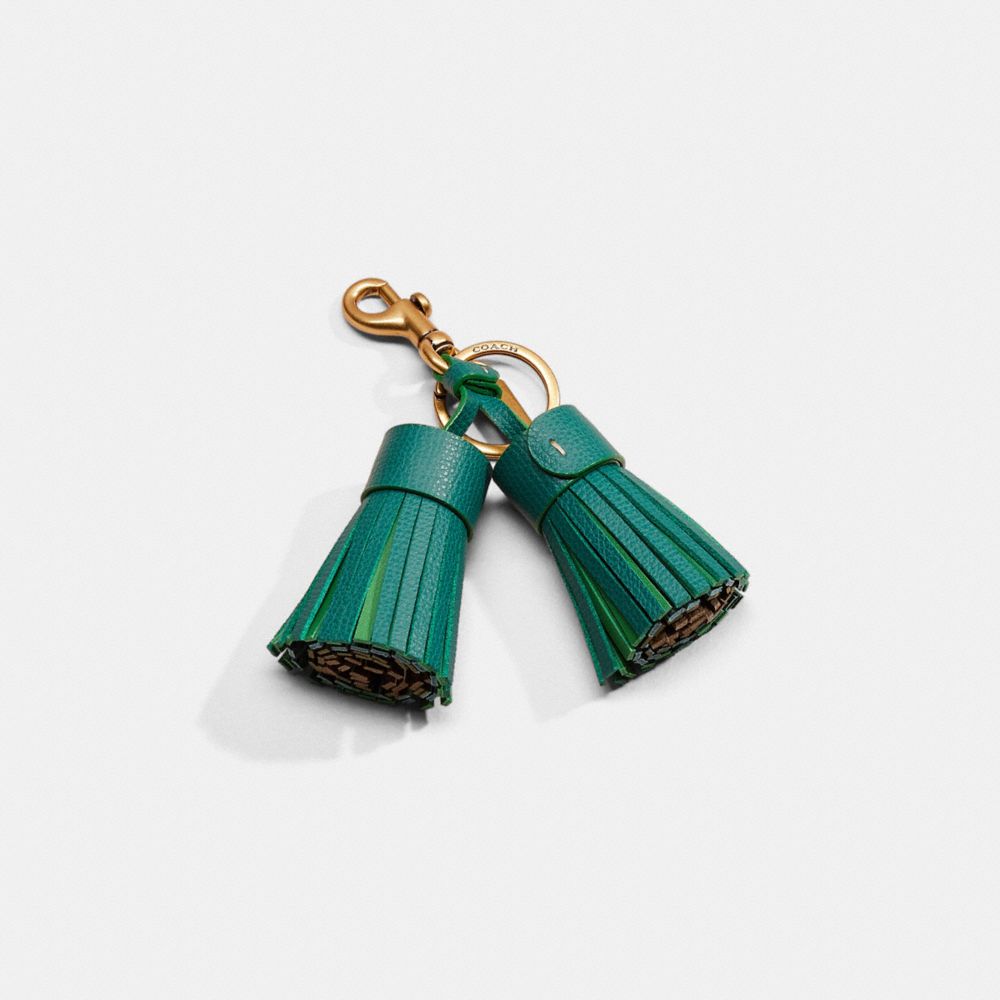 COACH®,Remade Colorblock Tassel Bag Charm,Bag Charm,Tassel,Logo,Casual,Teal,Front View