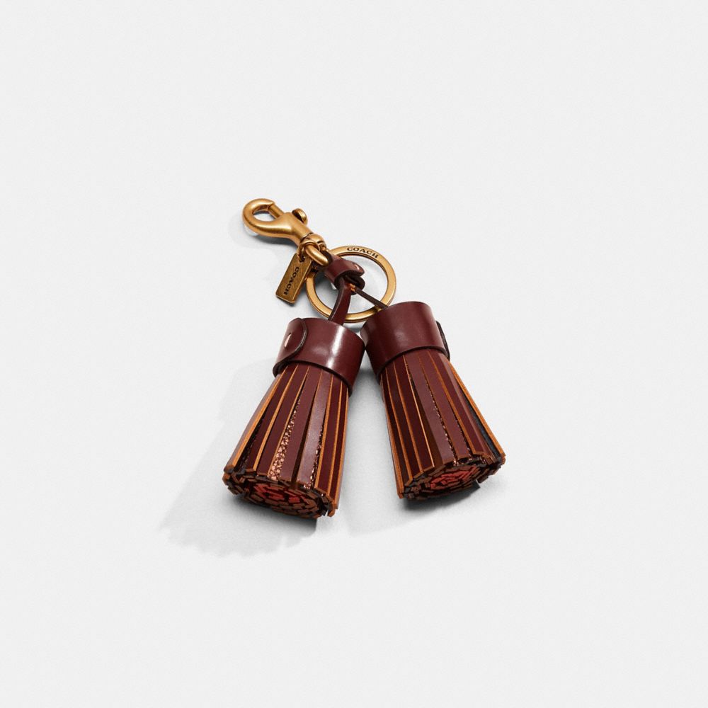 COACH®,Remade Colorblock Tassel Bag Charm,Bag Charm,Tassel,Logo,Casual,Brown,Front View