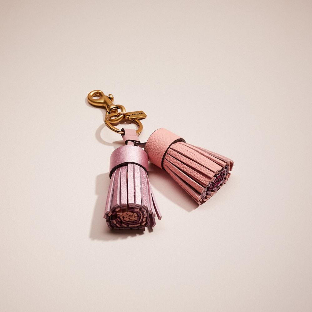 COACH®,REMADE COLORBLOCK TASSEL BAG CHARM,n/a,Mini,Pride,Pink Metallic,Front View