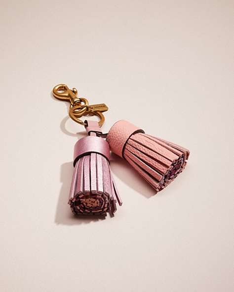 COACH®,REMADE COLORBLOCK TASSEL BAG CHARM,n/a,Mini,Pride,Pink Metallic,Front View