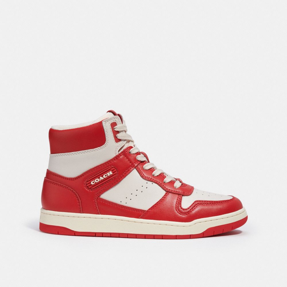 Red high clearance top sneakers