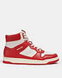 COACH®,HIGH TOP SNEAKER,Leather,Sport Red/Chalk,Angle View