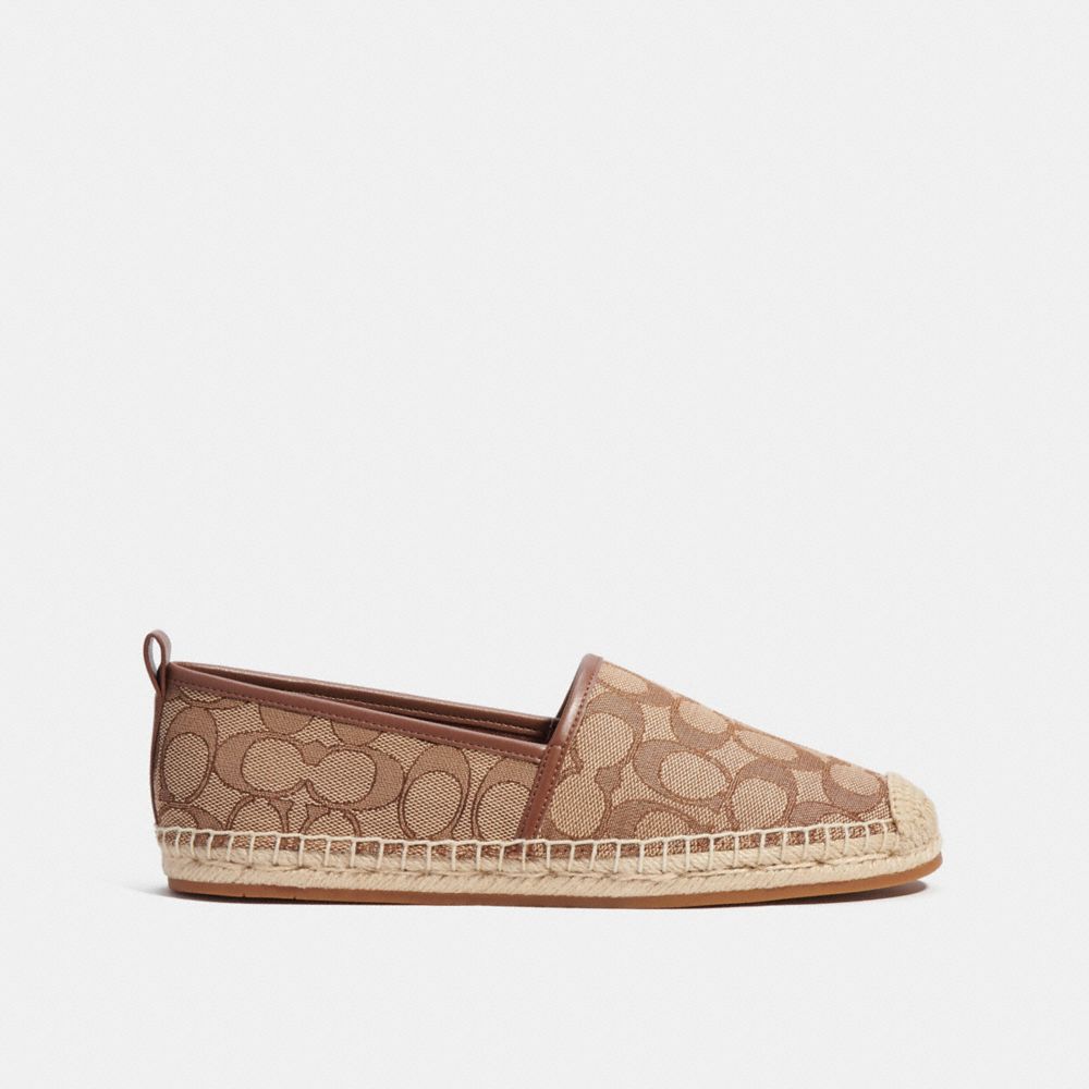 COACH®,CODI ESPADRILLE IN SIGNATURE JACQUARD,Khaki/Saddle,Angle View