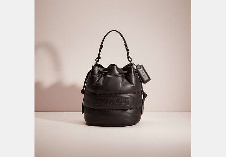 COACH®,RESTORED FIELD BUCKET BAG WITH QUILTING AND COACH BADGE,Pewter/Black,Front View