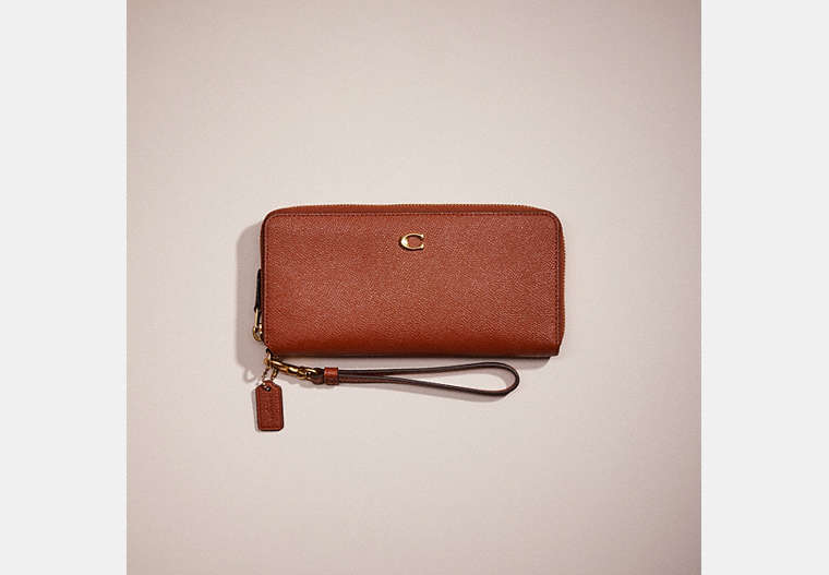 COACH®,RESTORED CONTINENTAL WALLET,Crossgrain Leather,Brass/1941 Saddle,Front View