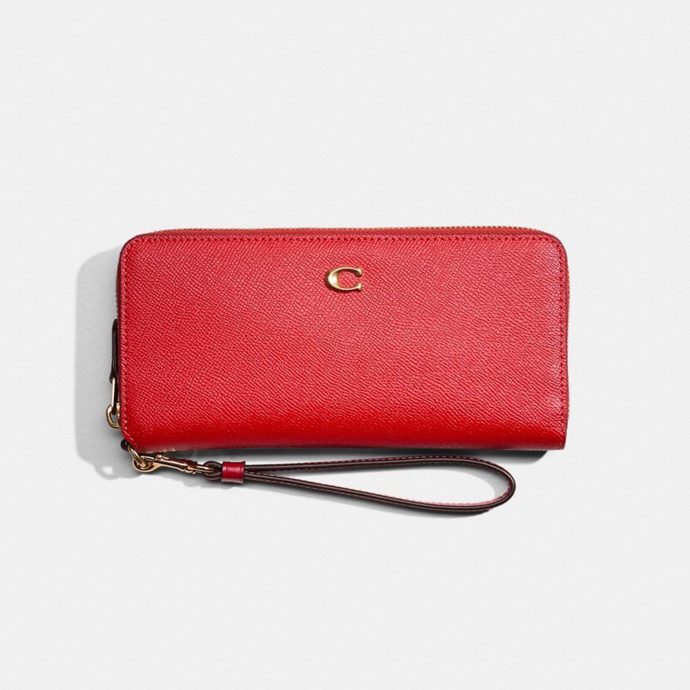 COACH®,Restored Continental Wallet,Wristlet,Continental,Metal,Logo,Scratch Resistant,Casual,Red,Front View