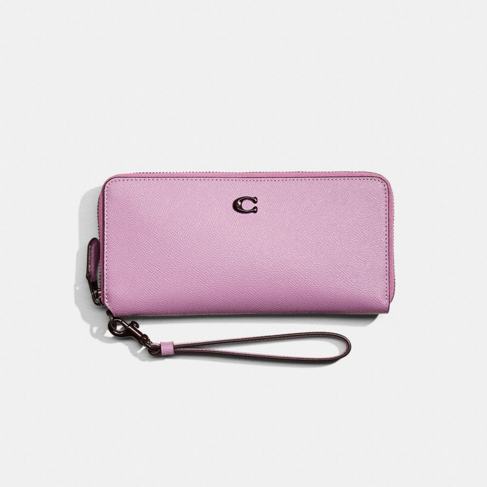 COACH®,Restored Continental Wallet,Wristlet,Continental,Metal,Logo,Scratch Resistant,Casual,Pink,Front View