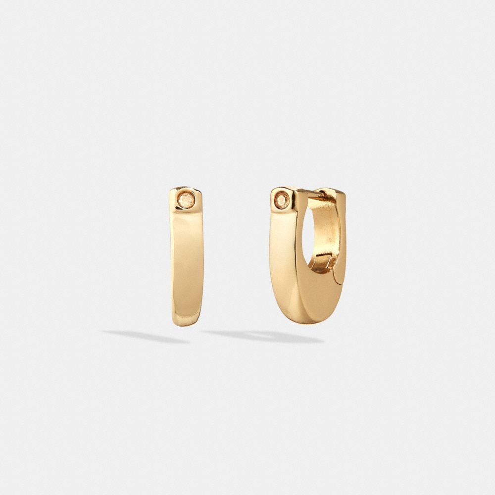 COACH®,CHUNKY SIGNATURE SMALL HOOP EARRINGS,Gold,Front View