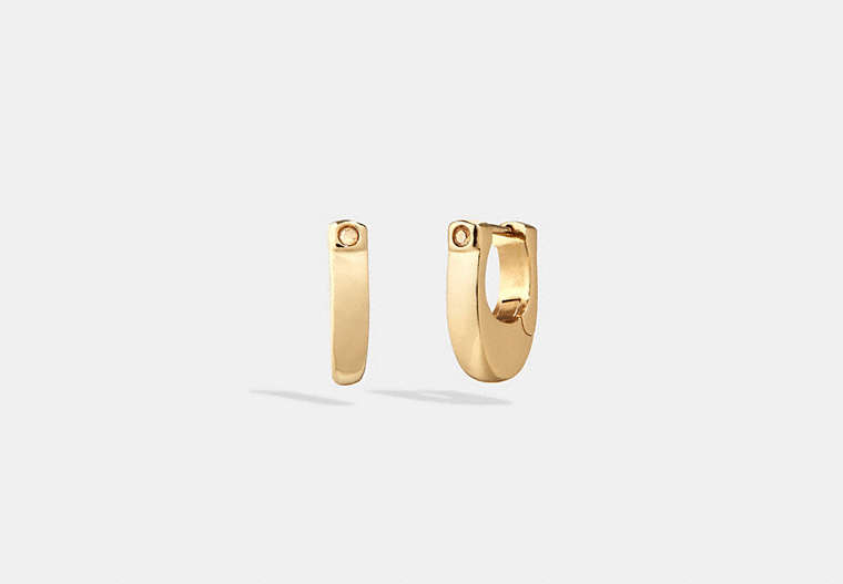 COACH®,CHUNKY SIGNATURE SMALL HOOP EARRINGS,Brass,Gold,Front View