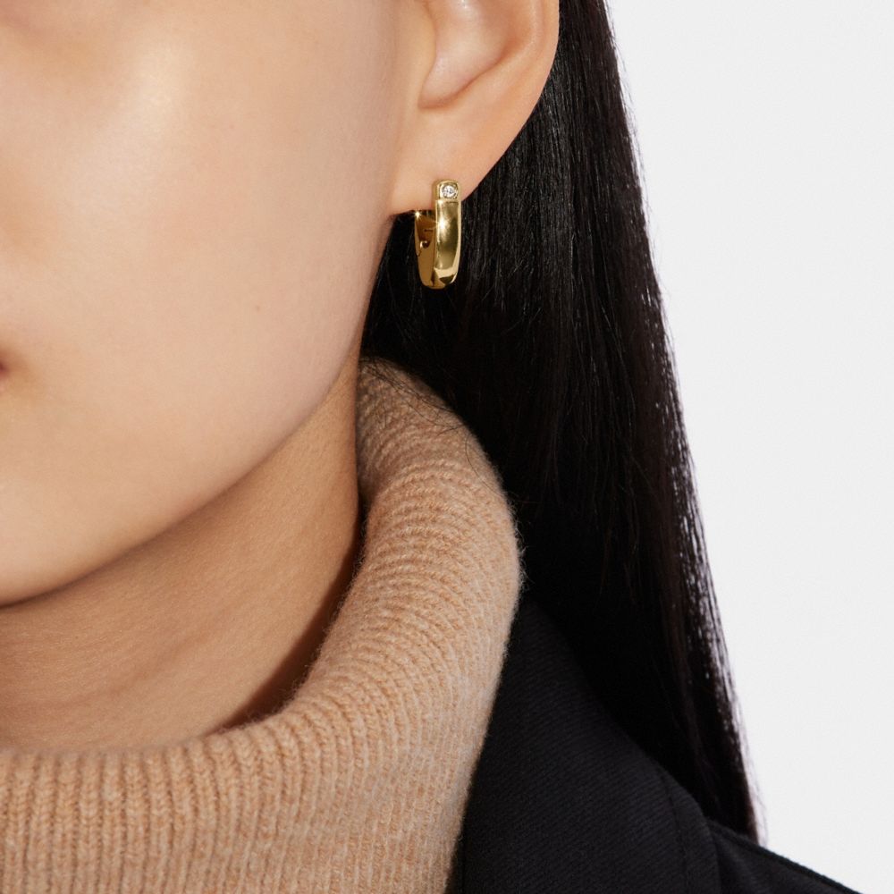 COACH®,CHUNKY SIGNATURE SMALL HOOP EARRINGS,Gold,Detail View