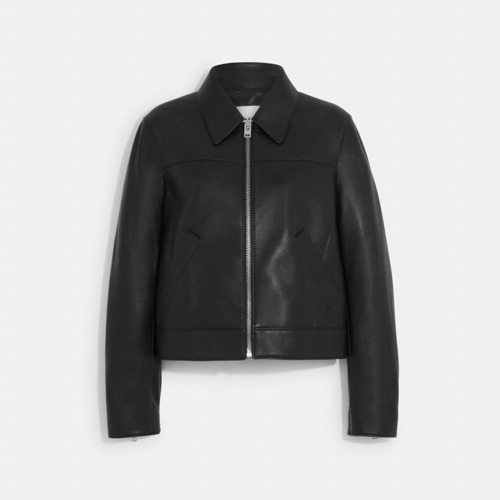 COACH®,LEATHER JACKET,Black,Front View