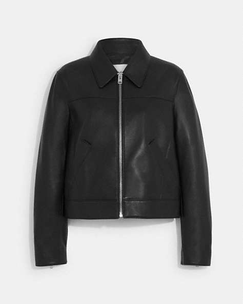 COACH®,LEATHER JACKET,Black,Front View
