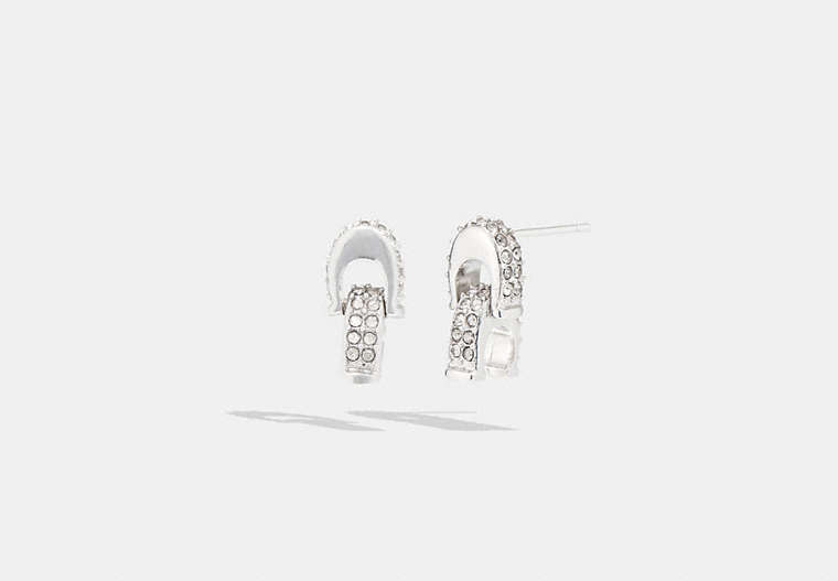 COACH®,PAVÉ SIGNATURE SINGLE DROP EARRINGS,Brass,Silver & Clear,Front View