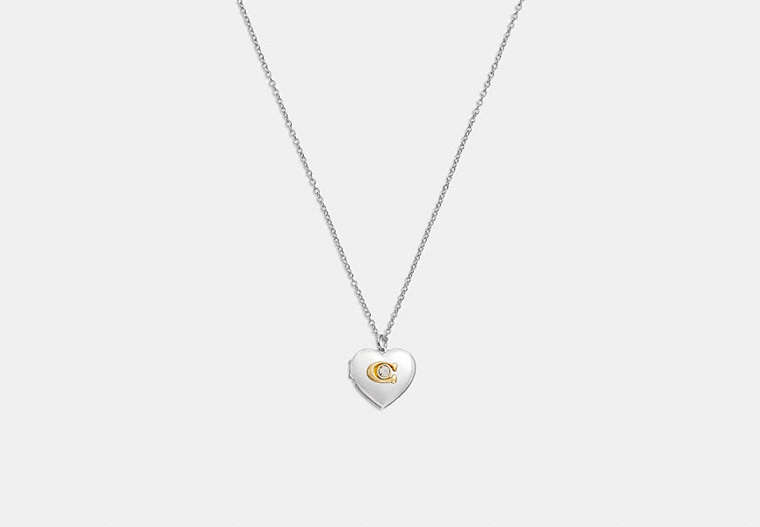 COACH®,Signature Heart Locket Necklace,Brass,Silver,Front View