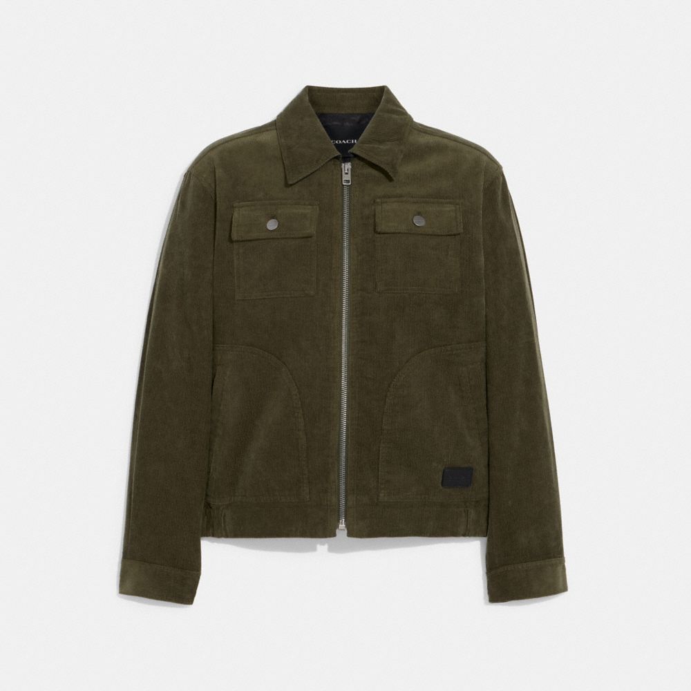 COACH®,CORDUROY JACKET,Olive,Front View