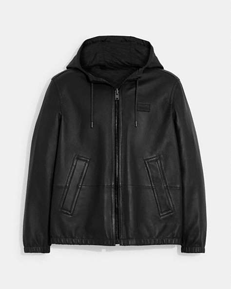 COACH®,REVERSIBLE LEATHER JACKET,Charcoal Signature/Black,Front View