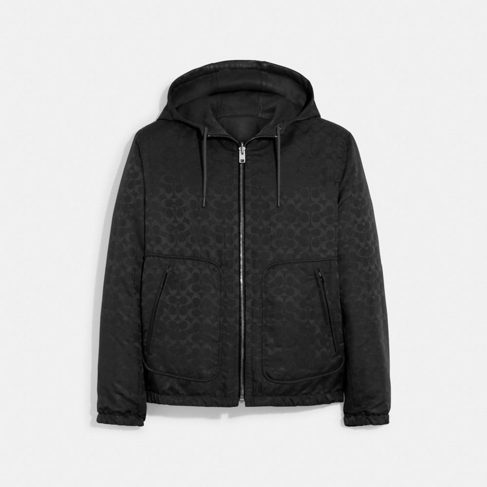 COACH®,REVERSIBLE LEATHER JACKET,Charcoal Signature/Black,Angle View