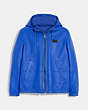 COACH®,REVERSIBLE LEATHER JACKET,Leather,Bright Blue/Bright Blue Sig,Front View