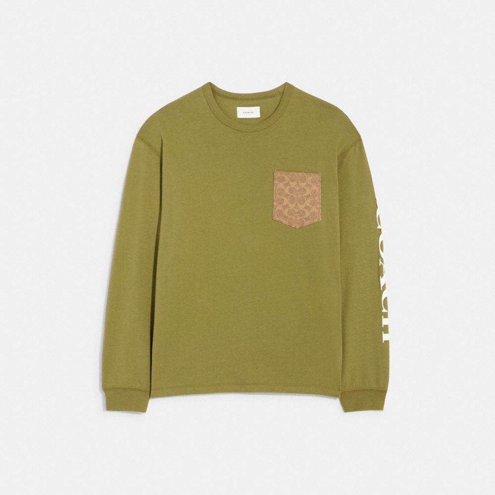 COACH®,ロング スリーブ Tシャツ・オーガニック コットン,トップス＆Tシャツ,ｵﾘｰﾌﾞ