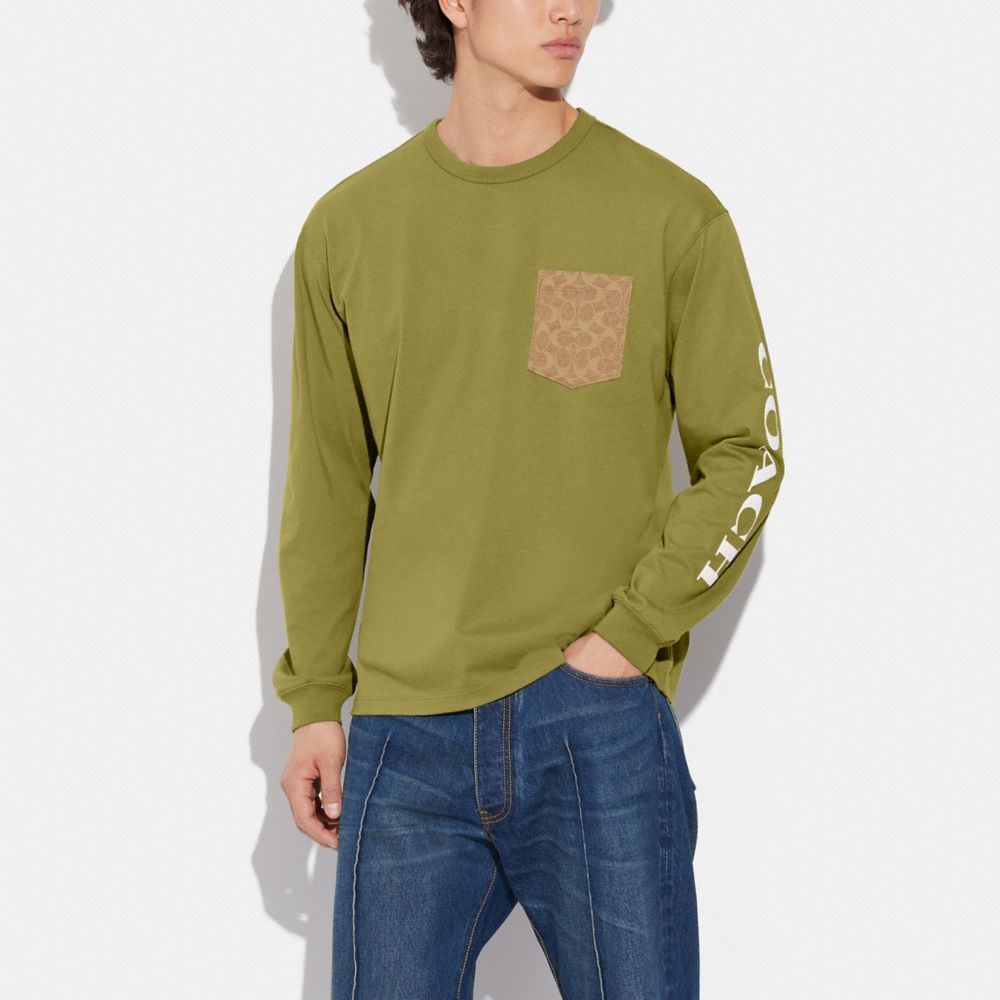 COACH®,ロング スリーブ Tシャツ・オーガニック コットン,トップス＆Tシャツ,ｵﾘｰﾌﾞ